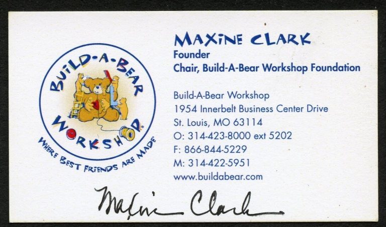 Maxine Clark signed autograph Founder Build-A-Bear Business Card BC093