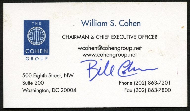William S Cohen signed autograph CEO Cohen Group Business Card BC090