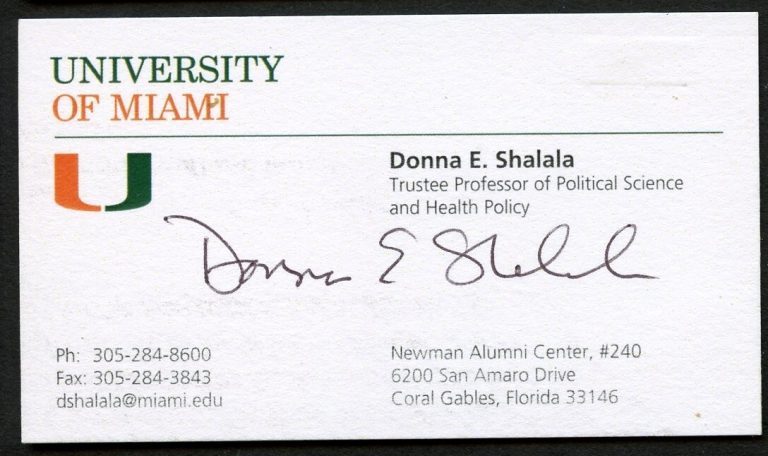 Donna E. Shalala signed autograph Professor Miami University Business Card BC511