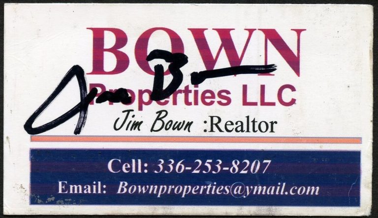 Jim Bown signed autograph Realtor Bown Properties LLC Business Card BC508