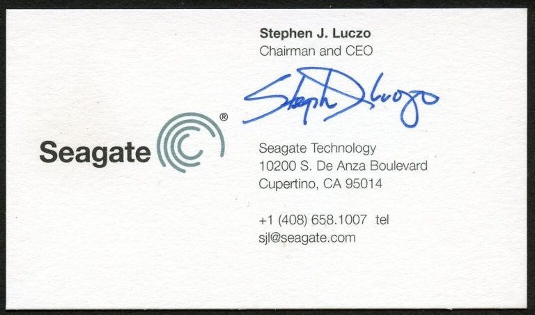Stephen J Luszo signed autograph Chairman & CEO Seagate Business Card BC492
