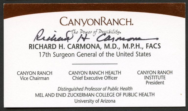 Richard H Carmona signed autograph 17 Surgeon General US Business Card BC480