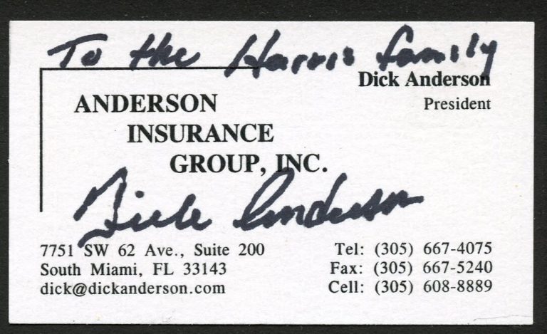 Dick Anderson signed autograph President Insurance Group Business Card BC529