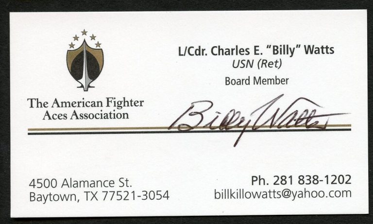 Charles E. Billy Watts signed autograph Board Member AFAA Business Card BC548