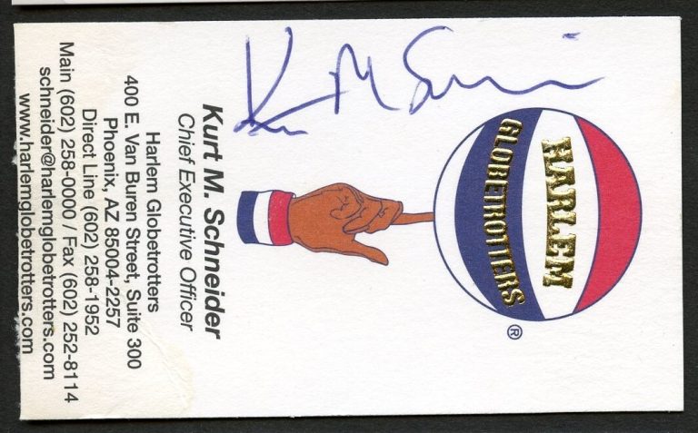 Kurt M Schneider signed autograph CEO Harlem Globetrotters Business Card BC520