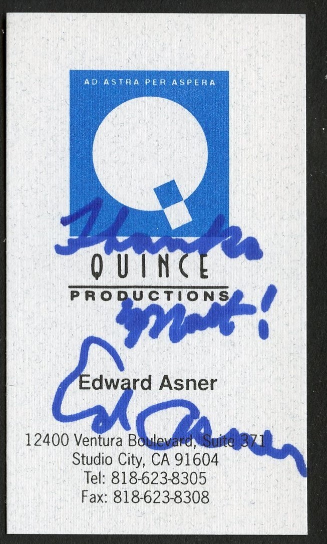 Edward Asner signed autograph auto Quince Productions Business Card BC528