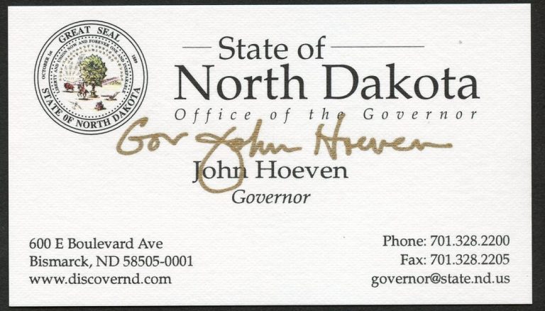 John Hoeven signed autograph auto Governor North Dakota Business Card BC542
