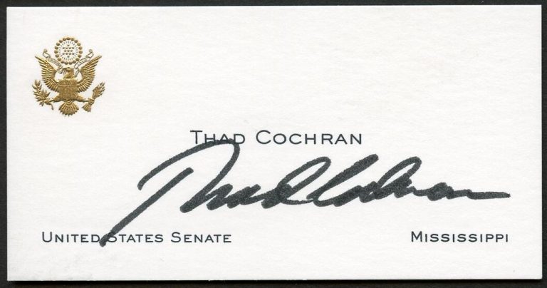 Thad Cochran signed autograph auto Senator Mississippi Business Card BC543