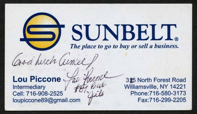 Lou Piccone signed autograph auto Intermediary Sunbelt Business Card BC578