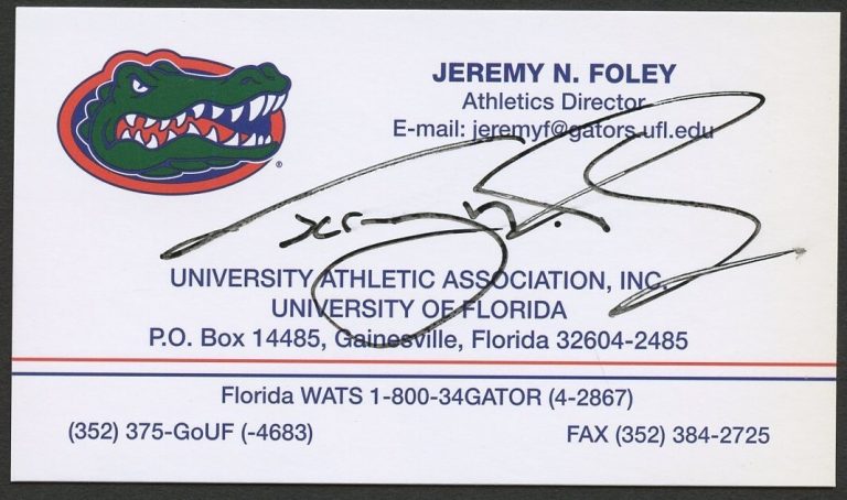 Jeremy N. Foley signed autograph Athletic Director Gators Business Card BC027