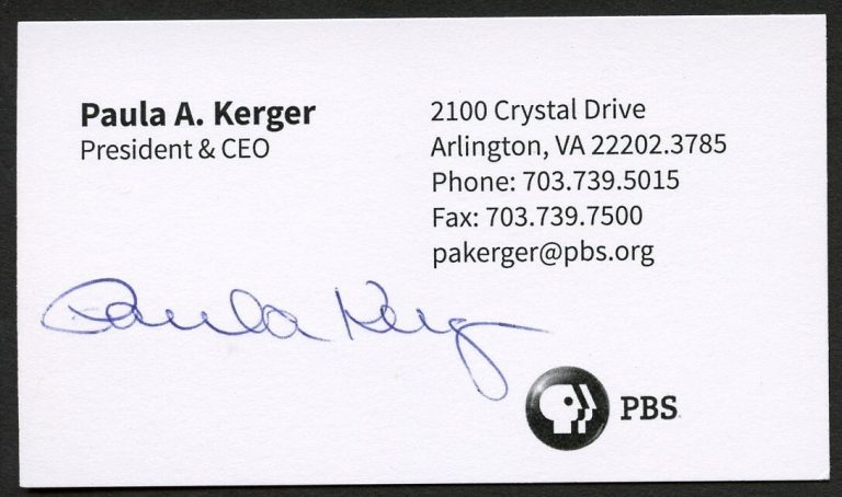 Paula A. Kerger signed autograph President & CEO PBS Business Card BC068
