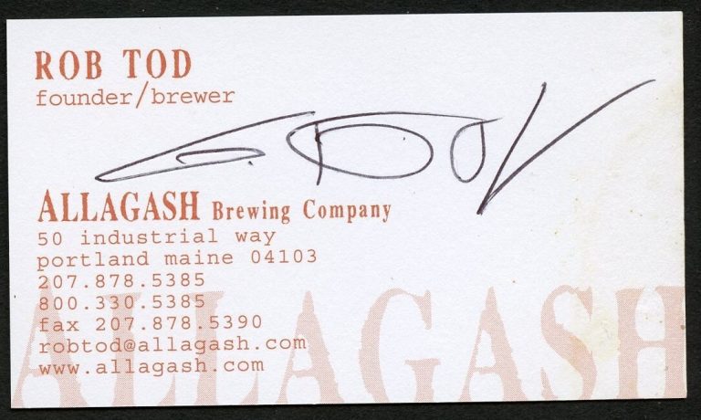 Rob Todd signed autograph Founder Allagash Brewing Company Business Card BC046