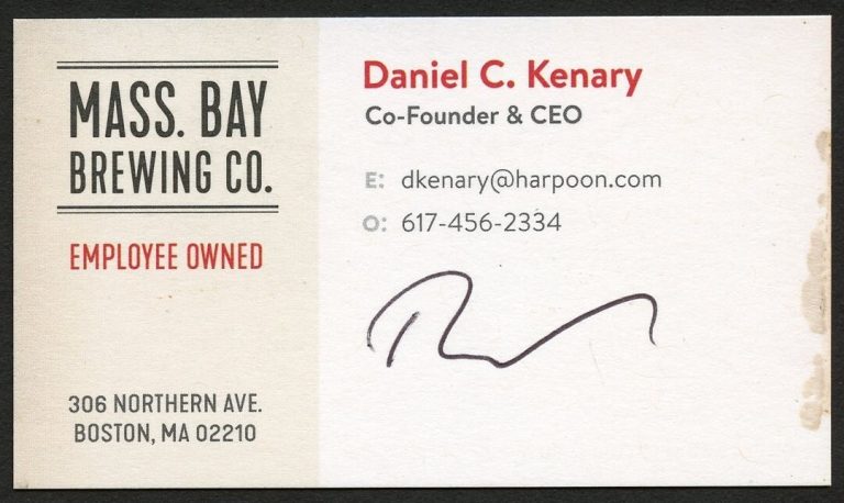 Daniel C. Kenary signed autograph CEO Mass Bay Brewing Co. Business Card BC069