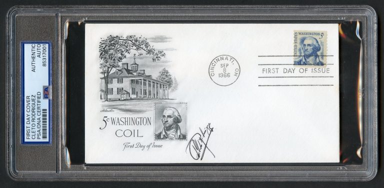 Cleto Rodriguez d1990 signed autograph FDC MOH Recipient US Army WWII PSA Slab