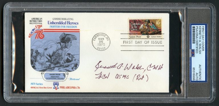 Kenneth Walsh d1998 signed autograph FDC Ace MOH Recipient USMC WWII PSA Slabbed