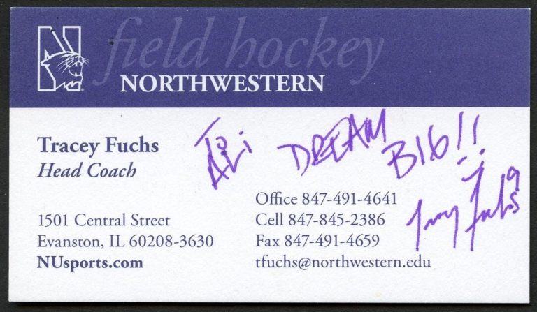 Tracey Fuchs signed autograph Head Coach Northwestern Hockey Business Card BC598