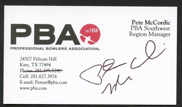 Pete McCordic signed autograph auto Region Manager PBA Business Card BC588