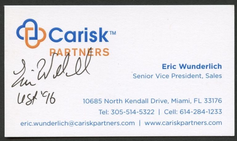 Eric Wanderlich signed autograph V President Carisk Partners Business Card BC617