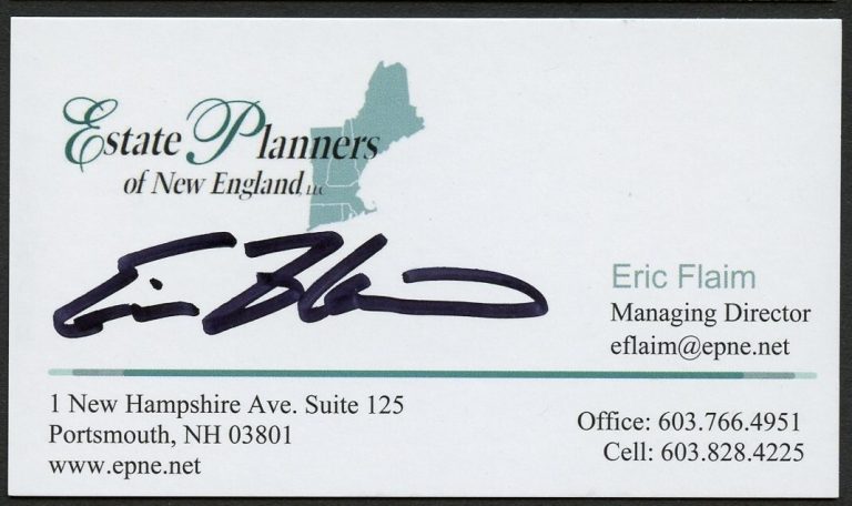 Eric Flaim signed autograph Managing Director Estate Planner Business Card BC597