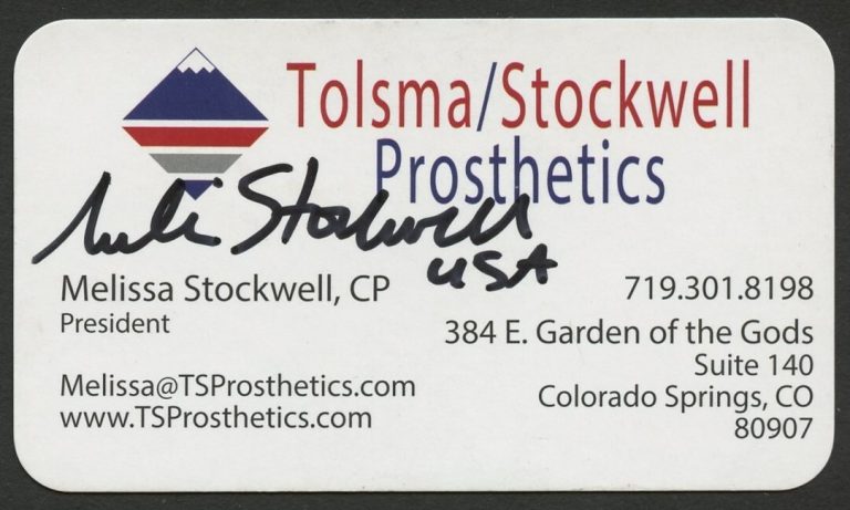 Melissa Stockwell signed auto President Tolsma Prosthetics Business Card BC616