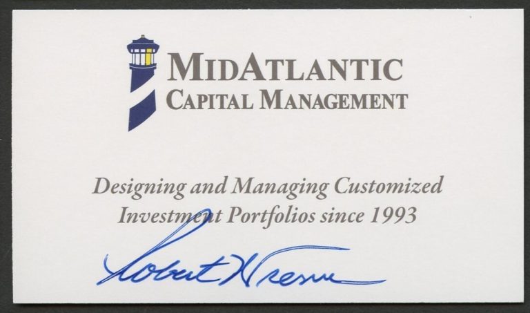 Robert Wrenn signed autograph Principal MidAtlantic Capital Business Card BC622