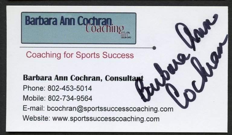 Barbara Ann Cochran signed autograph Cochran Coaching LLC Business Card BC592