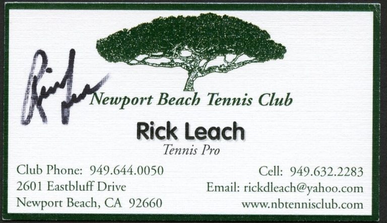 Rick Leach signed autograph Newport Beach Tennis Club Business Card BC595