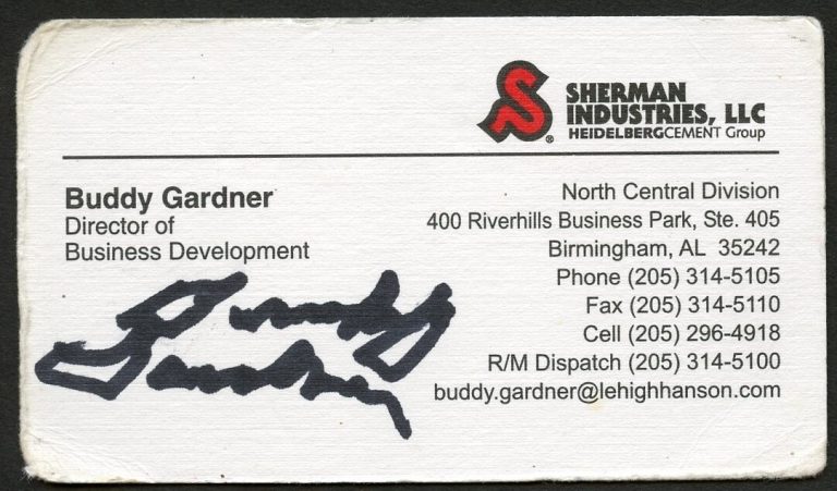 Buddy Gardner signed autograph Director Sherman Industries Business Card BC606