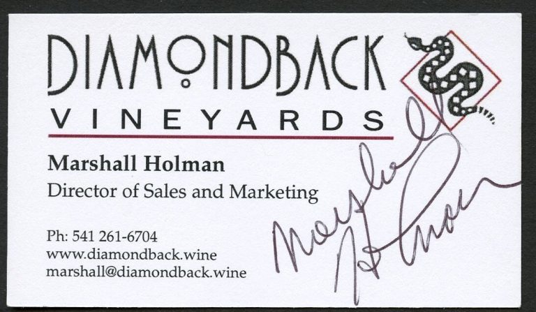 Marshall Holman signed autograph Sales Director Diamondback Business Card BC590