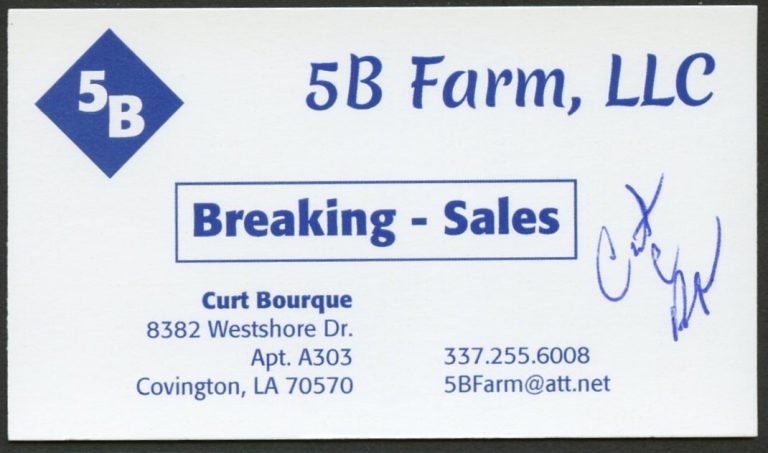 Curt Bourque signed autograph 5B Farm LLC Business Card BC645
