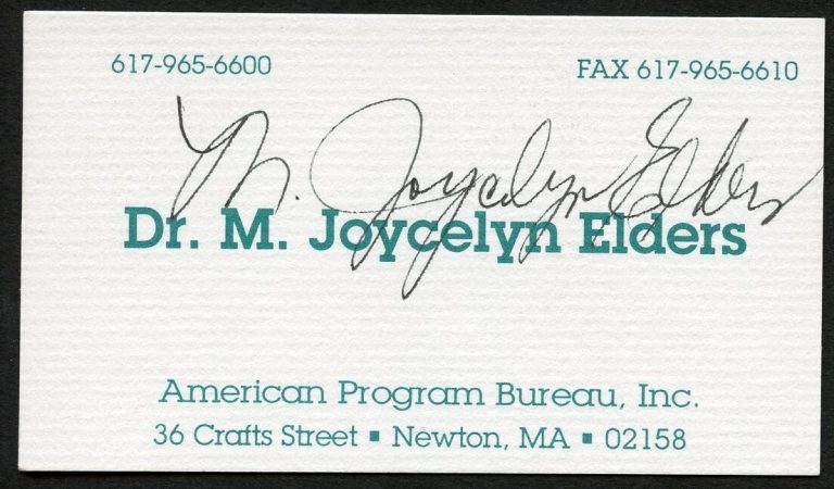 Dr. M. Joycelyn Elders signed autograph Program Bureau Business Card BC739