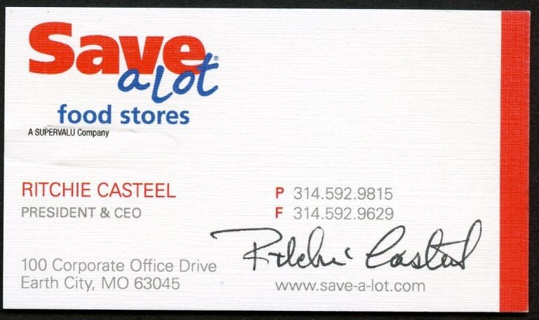 Ritchie Casteel signed autograph CEO Save a lot Food Stores Business Card BC746