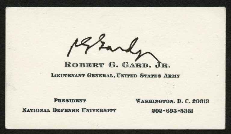 Robert G Gard Jr signed autograph Lieutenant General US Army Business Card BC711