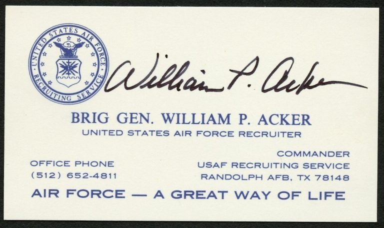 William P Acker signed autograph auto US Air Force Recruiter Business Card BC719