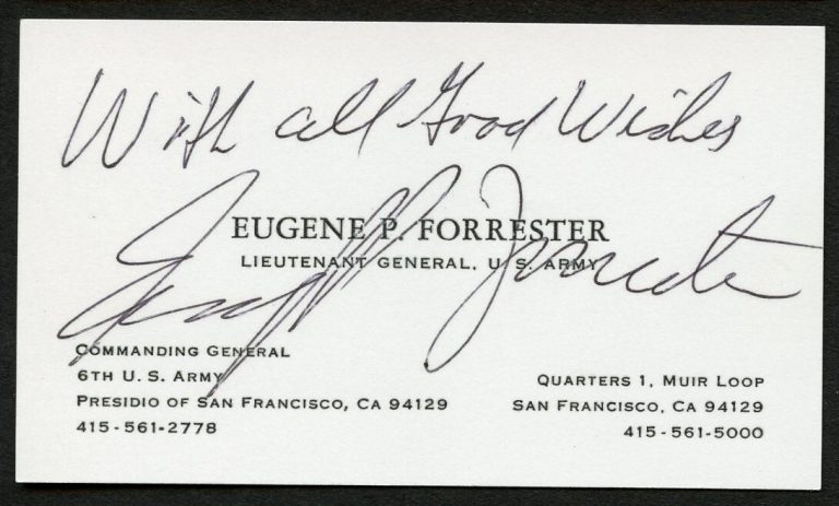 Eugene P Forrester signed auto Lieutenant General US Army Business Card BC720
