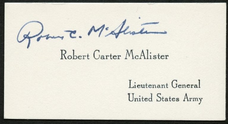 Robert C McAlister signed auto Lieutenant General US Army Business Card BC723