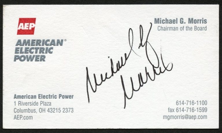 Michael G Morris signed autograph Chairman of the Board AEP Business Card BC729