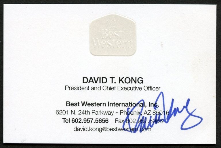 David T Kong signed autograph President & CEO Best Western Business Card BC735