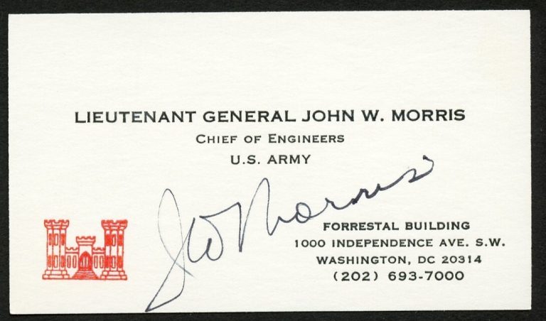 John W Morris signed autograph Lieutenant General US Army Business Card BC713