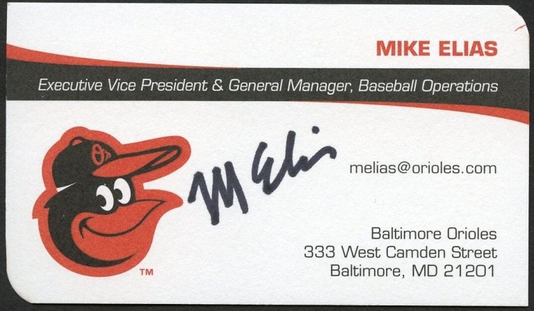 Mike Elias signed autograph auto GM Baltimore Orioles Business Card BC811