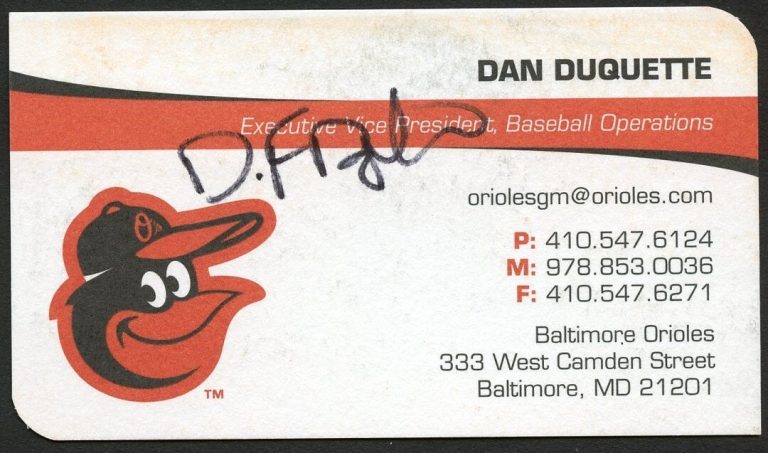 Dan Duquette signed auto Vice President Baltimore Orioles Business Card BC812