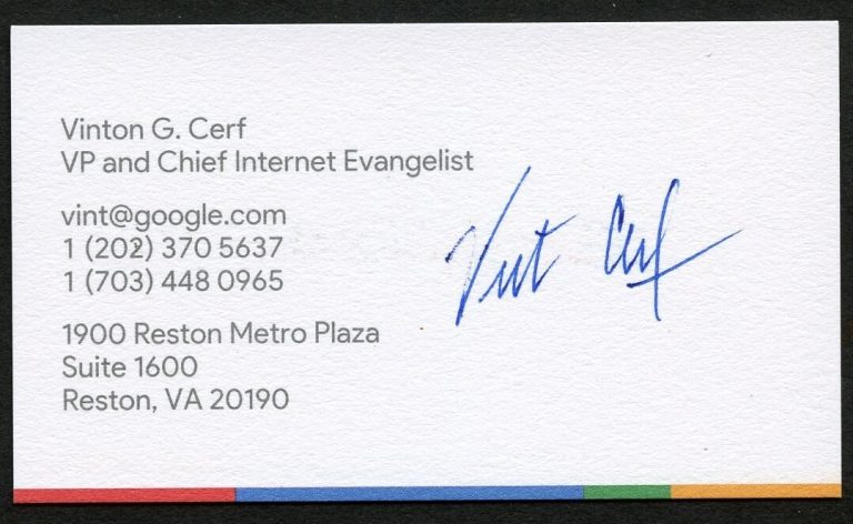 Vinton G Cerf signed autograph VP Chief Internet Evangelist Business Card BC834