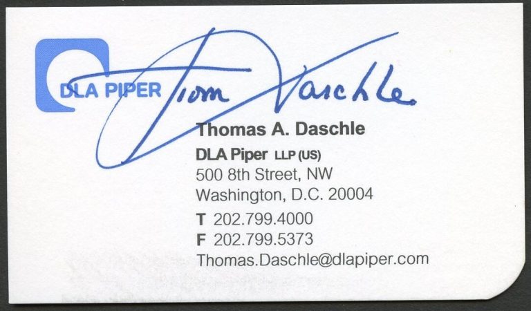 Thomas A Daschle signed autograph auto DLA Piper LLP Business Card BC831