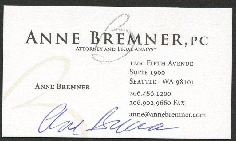 Anne Bremner signed autograph Attorney & Legal Analyst Business Card BC843