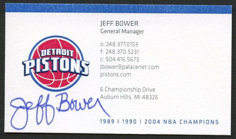 Jeff Bower signed autograph GM Detroit Pistons Business Card BC803