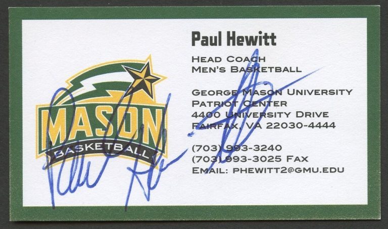 Paul Hewitt signed autograph Head Coach Basketball Mason Business Card BC800