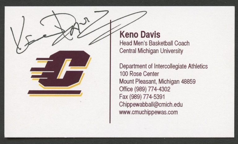 Keno Davis signed autograph Head Coach Central Michigan Business Card BC798