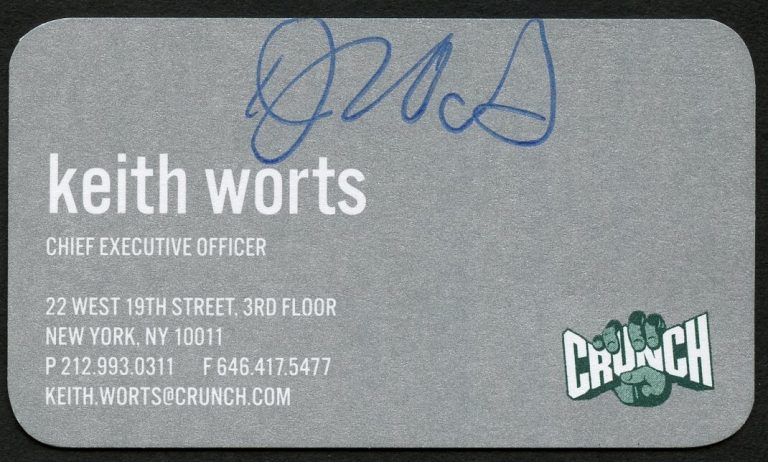 Keith Worts signed autograph Chief Executive Officer Crunch Business Card BC791