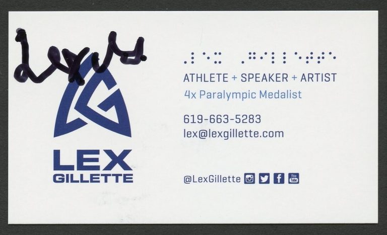 Lex Gillette signed autograph Athlete Speaker Artist Business Card BC772