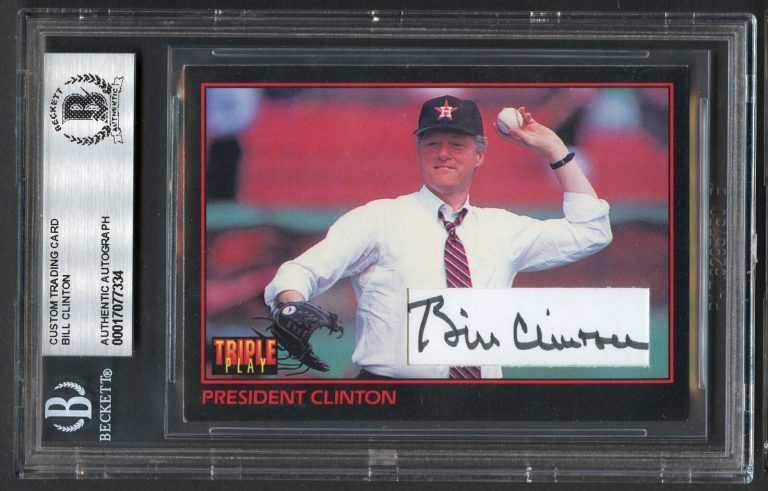 Bill Clinton signed autograph Tripple Play Custom Cut Card 42nd President BAS